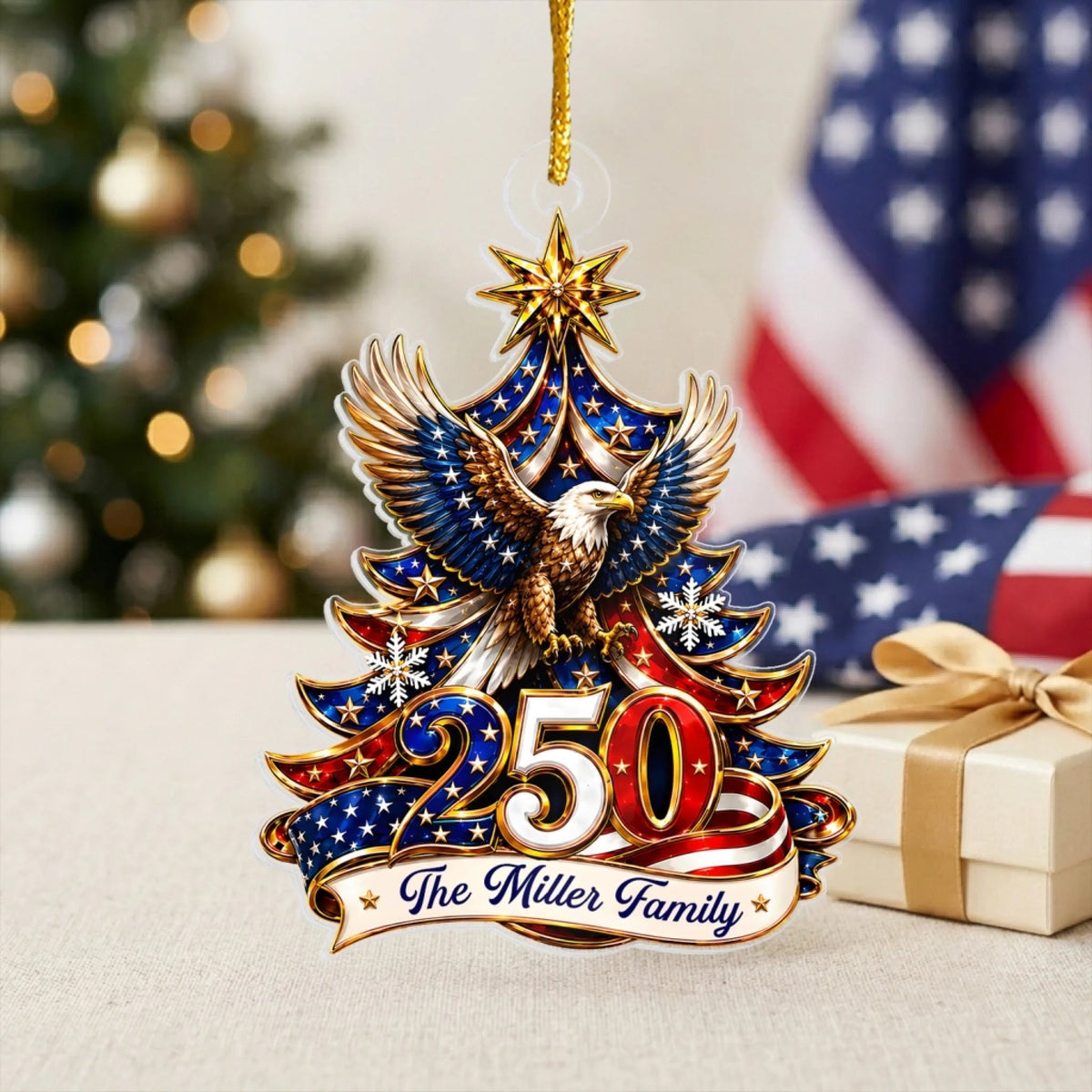 Freedom Flies At Christmas - Custom 250th Anniversary Patriotic Eagle Ornament