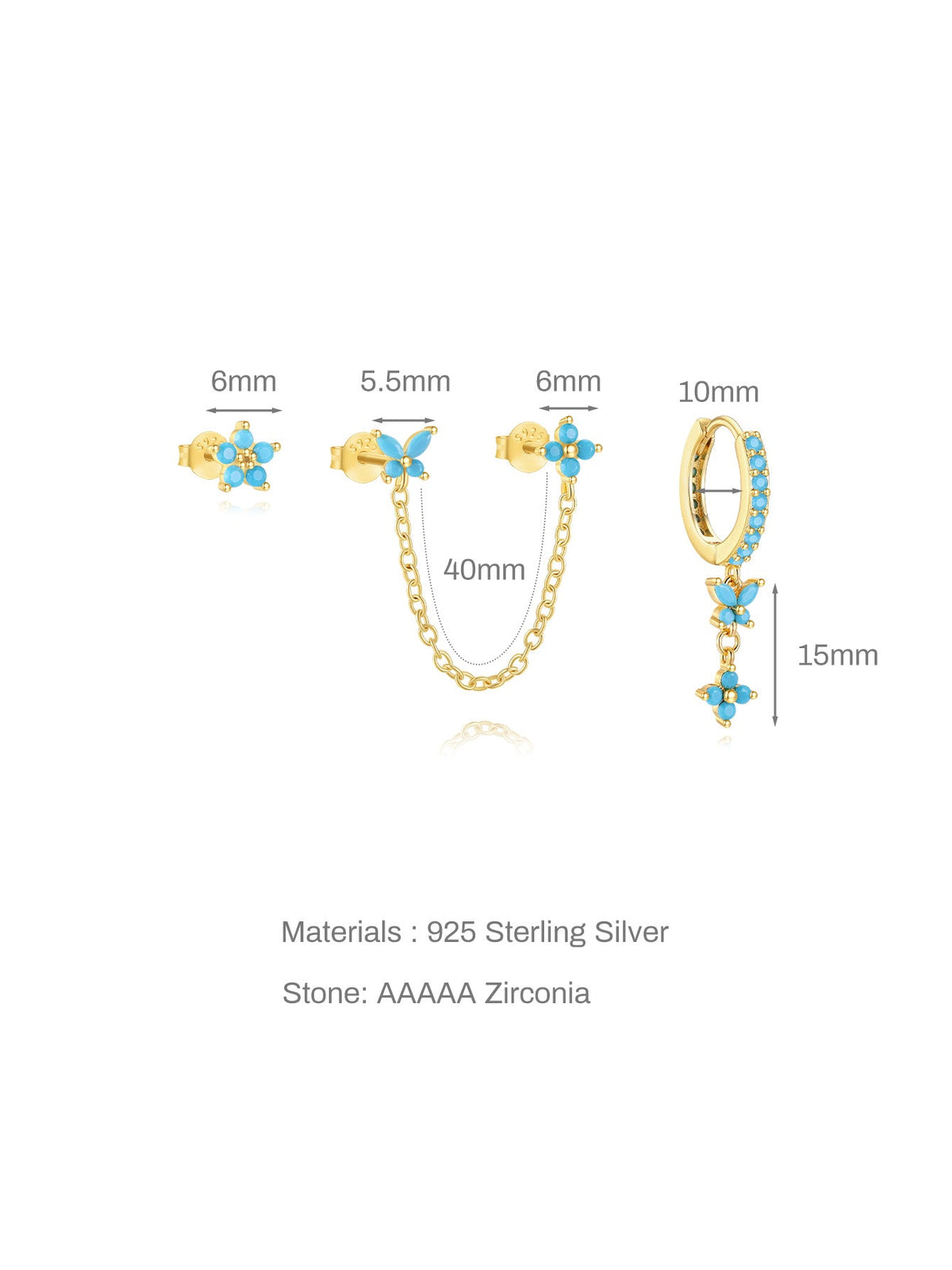 KOSINER 925 Sterling Silver Elegant Flower Turquoise 3-Piece Set