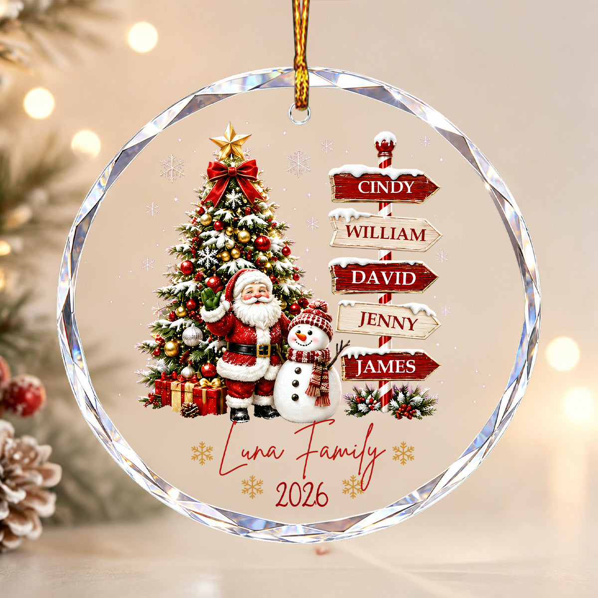 Personalized Family Signpost Glass Ornament, Custom Name Christmas Gift