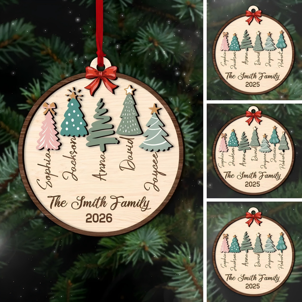 Personalized Family Christmas Tree Wooden Ornament-Custom Names Gift
