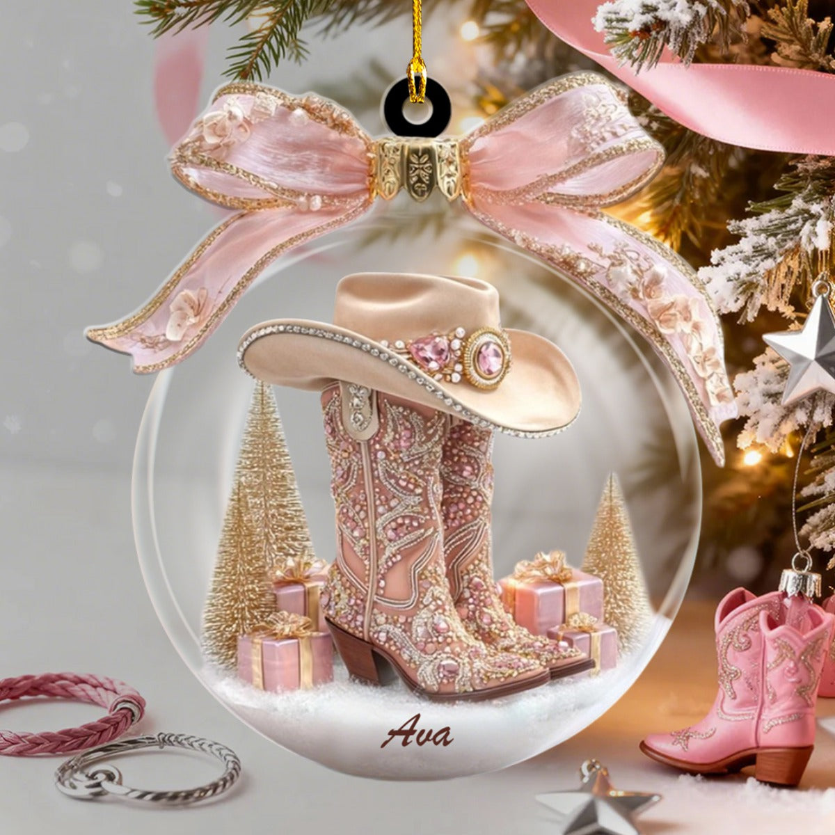 Personalized Cowgirl Boots Acrylic Ornament, Cowgirl Christmas Ornament 2025