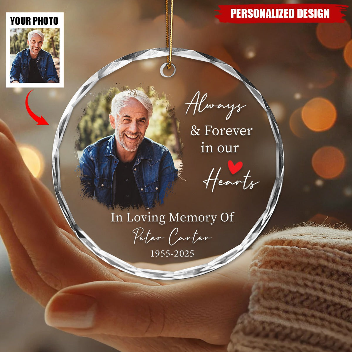Personalized Memorial Photo Ornament, In Loving Memory Keepsake