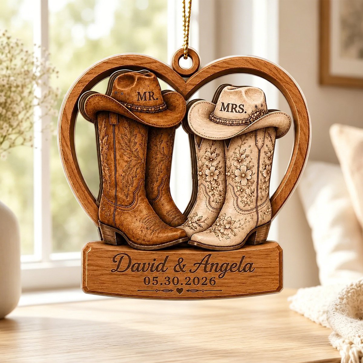 Personalized Couple Cowboy Boots Ornament, Western Wedding Gift For Couples