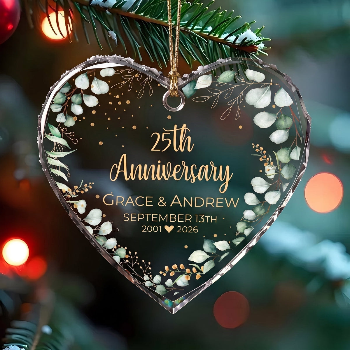 Personalized Wedding Anniversary Christmas Glass Ornament