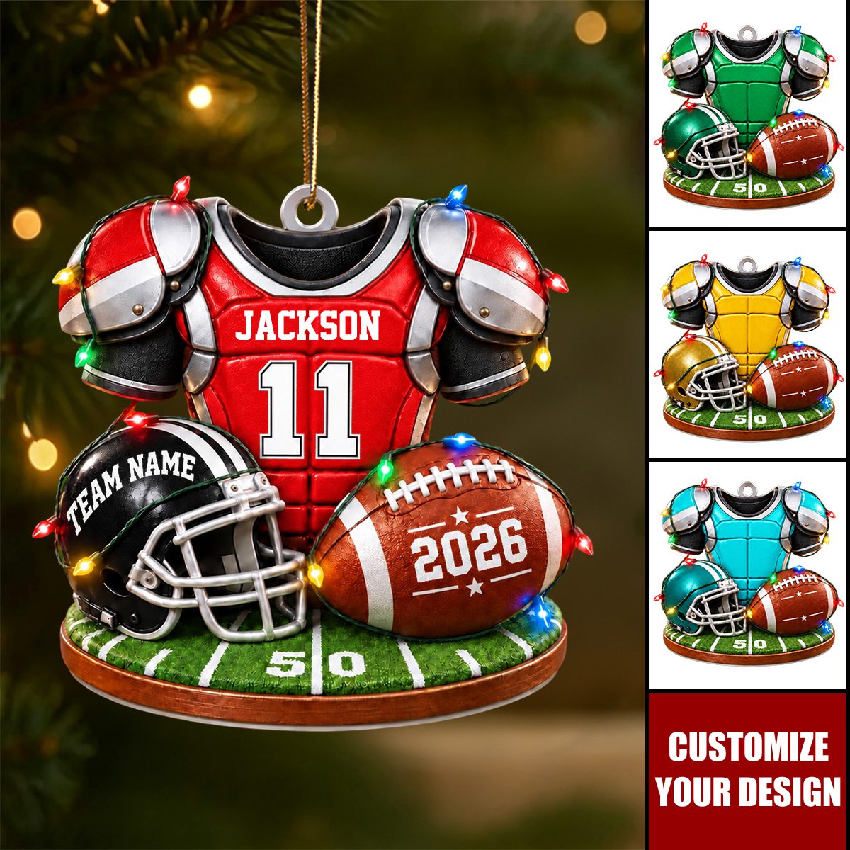 Personalized America Football Ornament, Custom Jersey & Helmet Keepsake