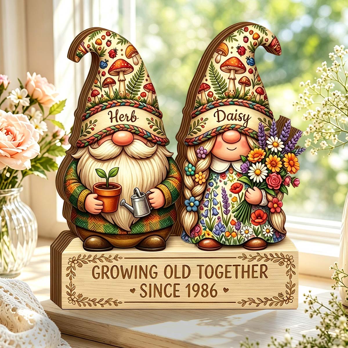 Growing Old Together Personalized Wooden Block For Couples, Custom Anniversary Gift