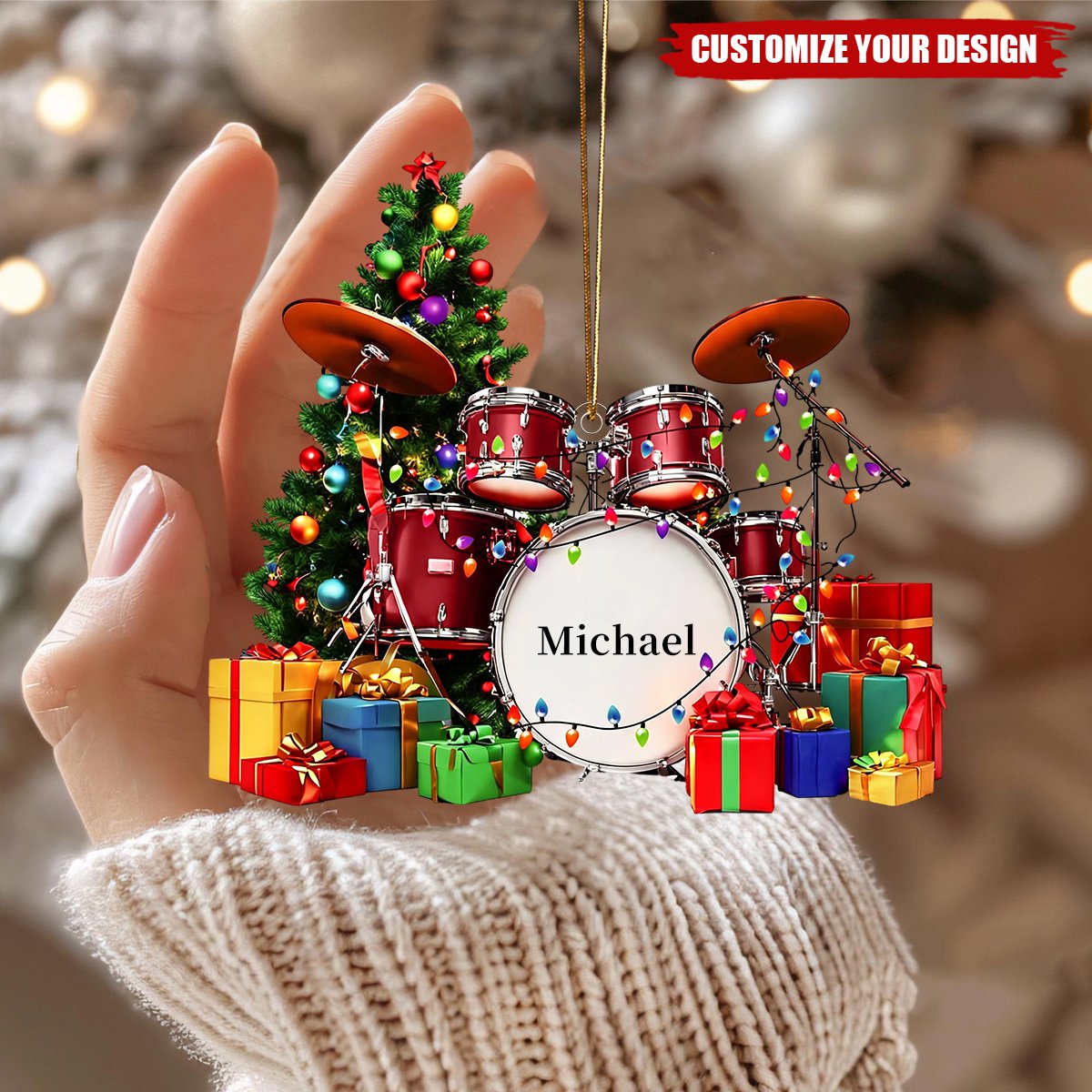 Personalized Name Drum Ornament, Xmas Ornament for Music Lovers