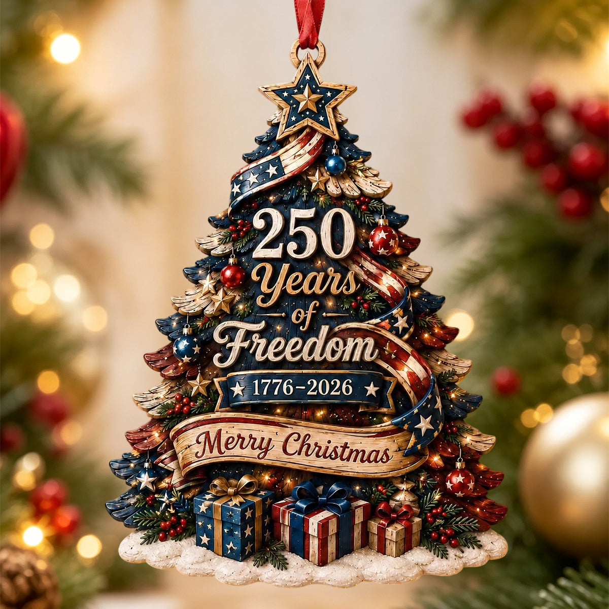 Personalized 250th Anniversary Christmas Tree Wood Ornament