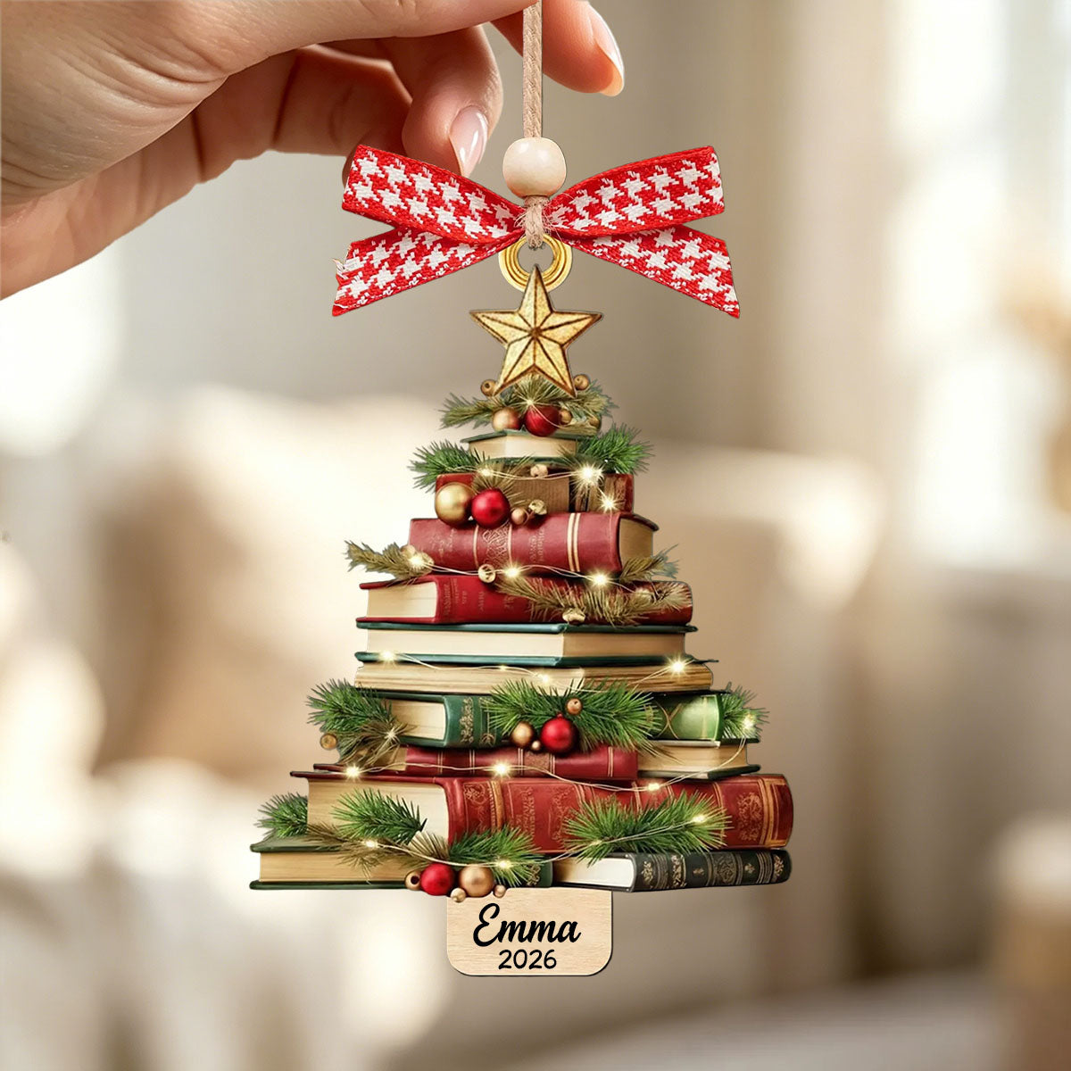Personalized Book Lover Christmas Ornament, Bookworm Gift