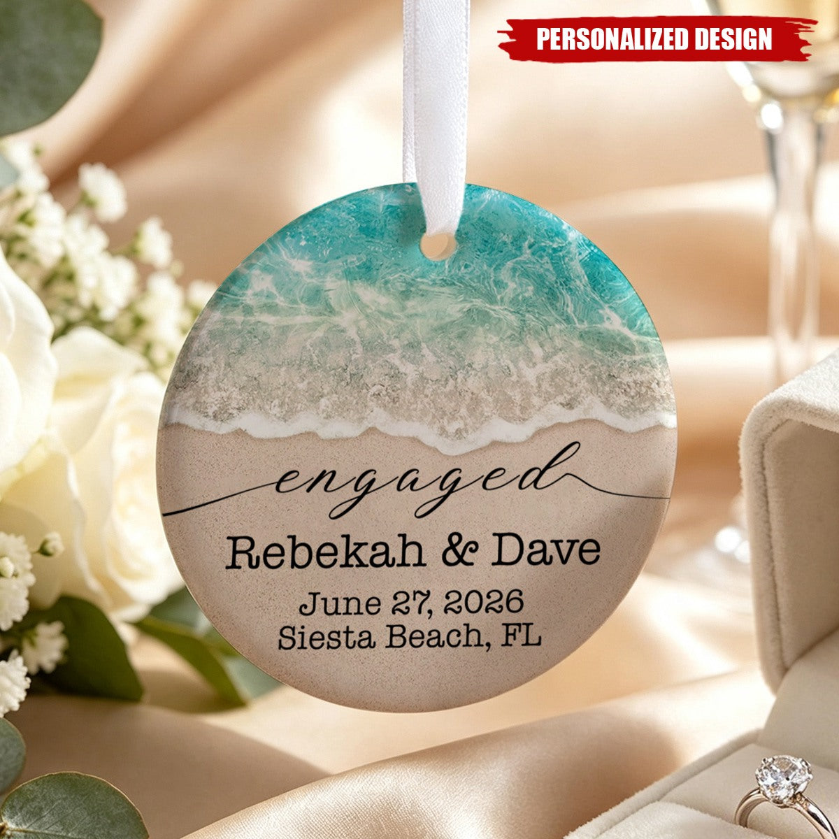 Beach Wedding Ornament, Personalized Gifts For Newlywed Couple