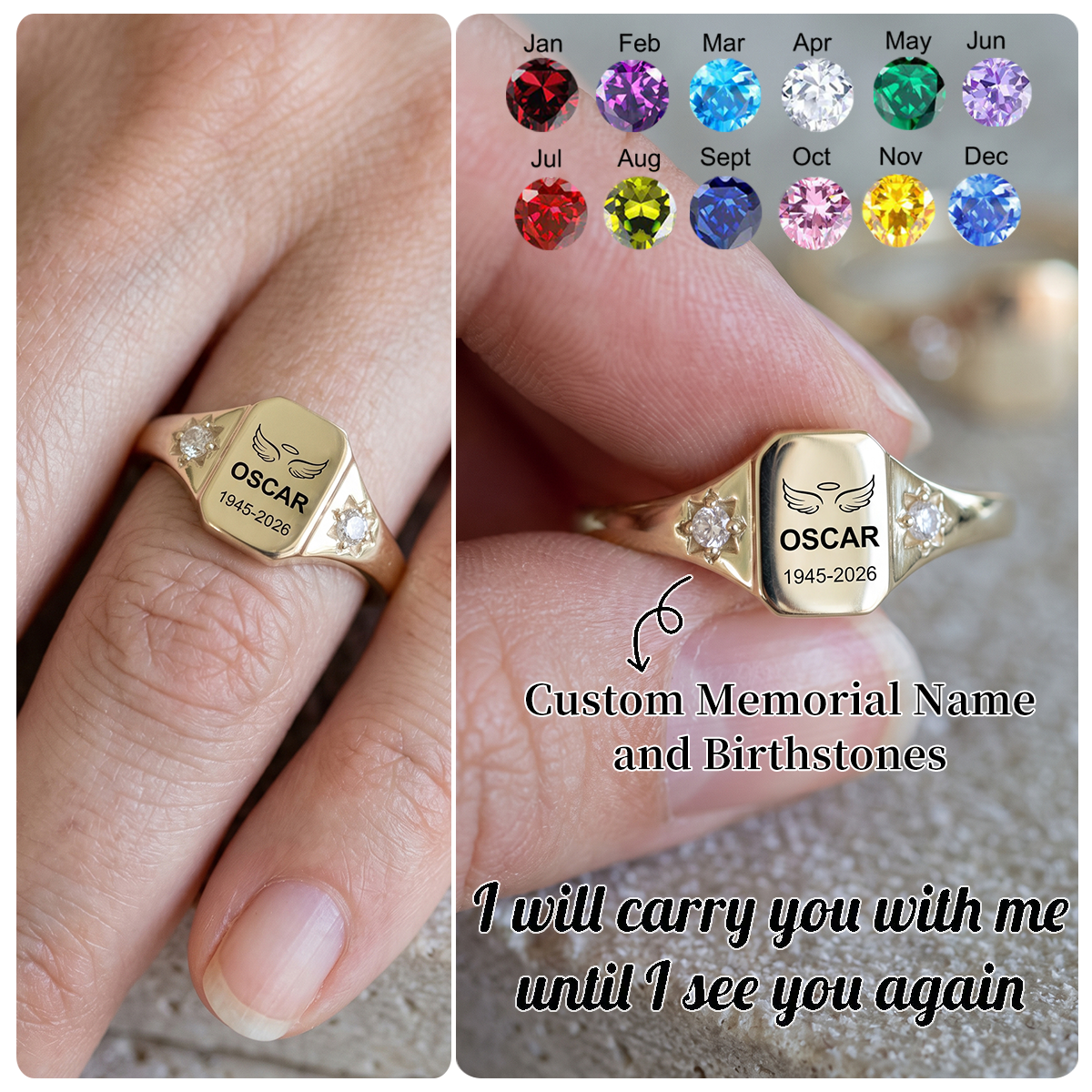 Always In My Heart, Personalized Name Ring with Birthstone