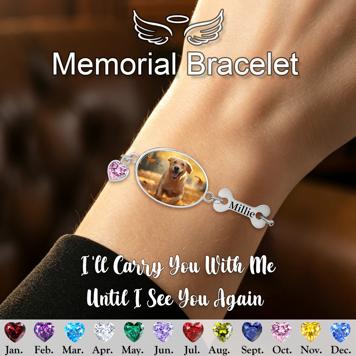 Forever In My Heart, Personalized Pet Photo Birthstone Bracelet