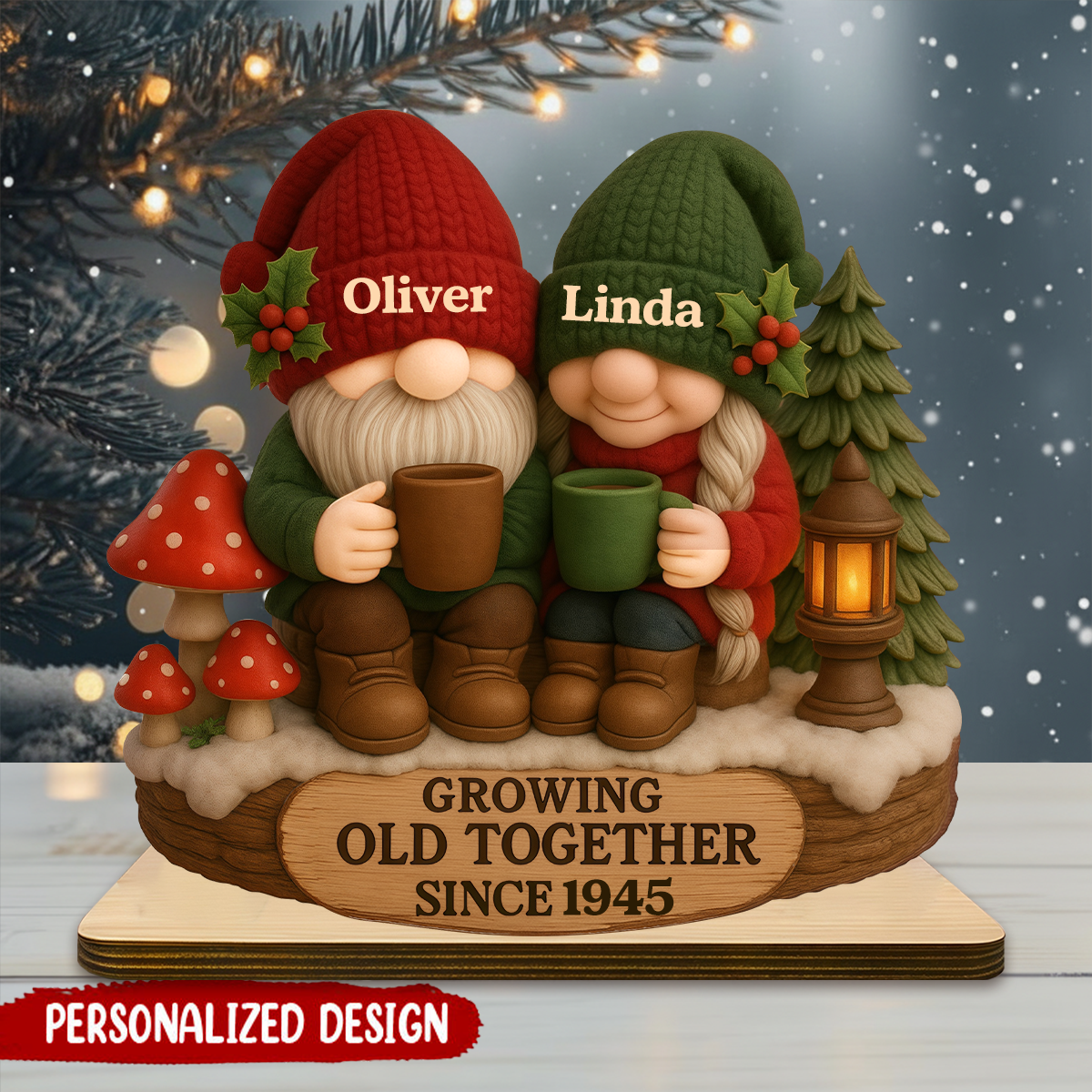 Growing Old Together Couple Personalized Wooden Plaque