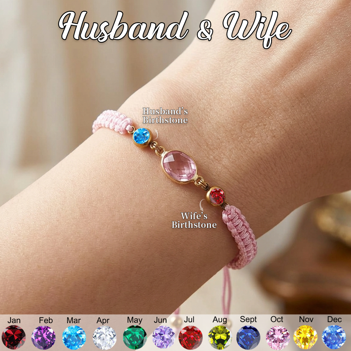 Together Forever - Personalized Adjustable Rope Birthstone Bracelet