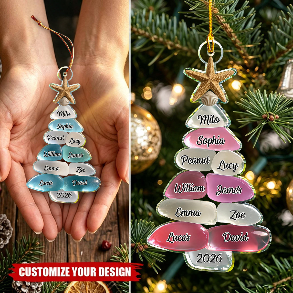 Sea Glass Christmas Tree - Personalized Custom Shaped Acrylic Ornament
