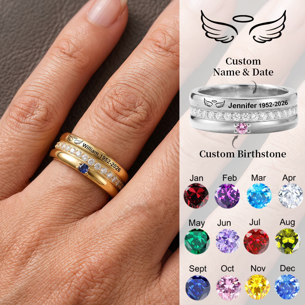 Always In My Heart, Personalized Birthstone Ring, Loss of Loved One Jewelry