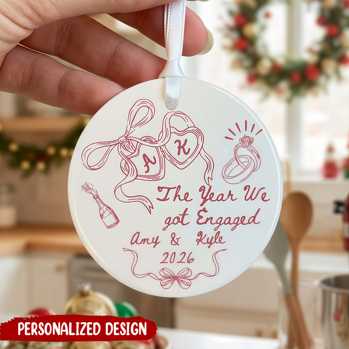 Personalized The Year We Got Engaged Ceramic Ornament