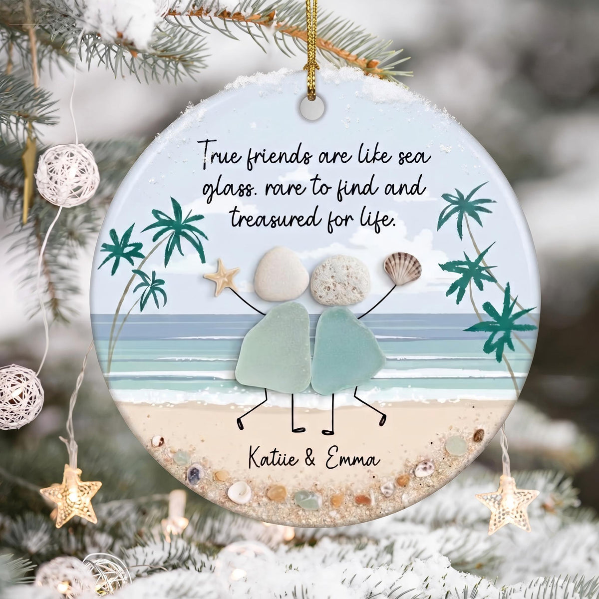 Personalized Friendship Sea Glass Ceramic Ornament