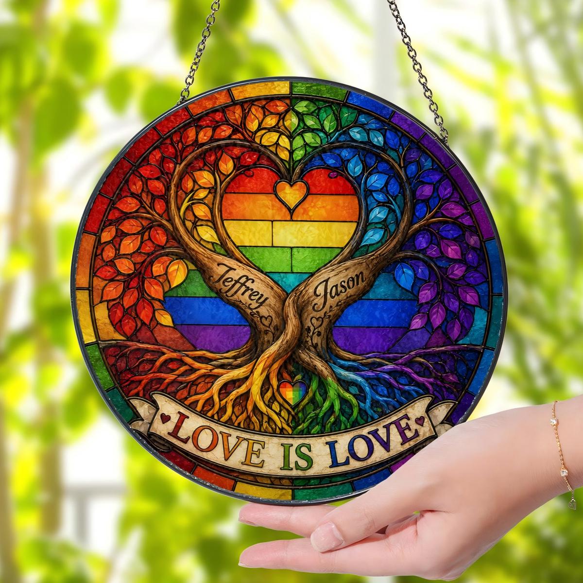 Personalized Acylic Suncatcher - Custom Pride Window Sign Rainbow Tree