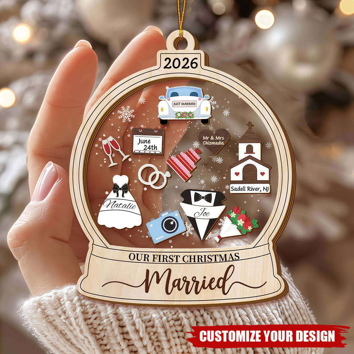 Personalized First Christmas As Mr Mrs Ornament, 2026 Wedding Ornament