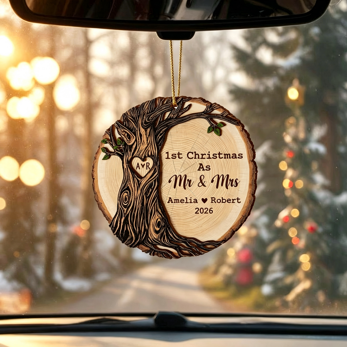 Personalized First Christmas as Mr & Mrs Wooden Ornament
