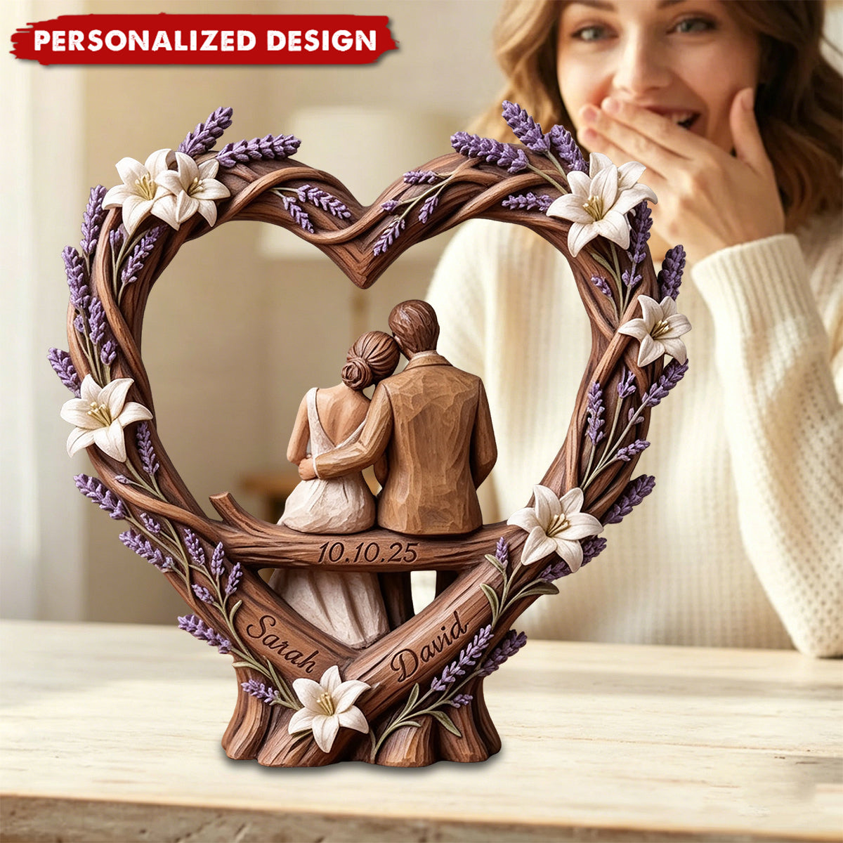Custom Name Wooden Couple Heart Sculpture