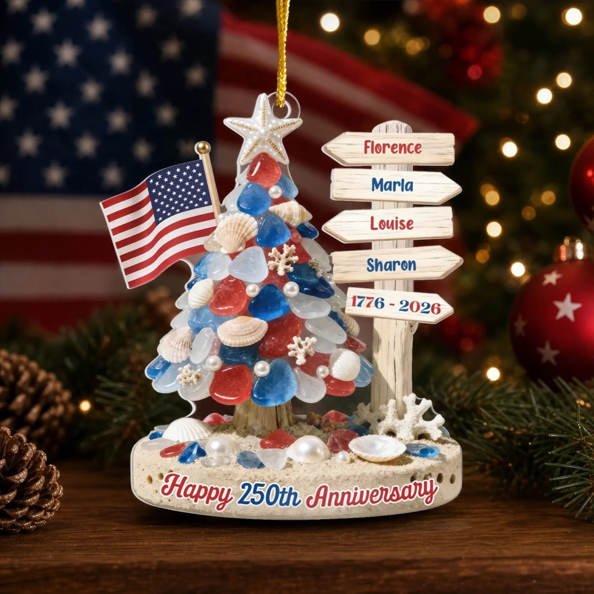 Happy 250th Anniversary - Personalized Family Christmas Ornament