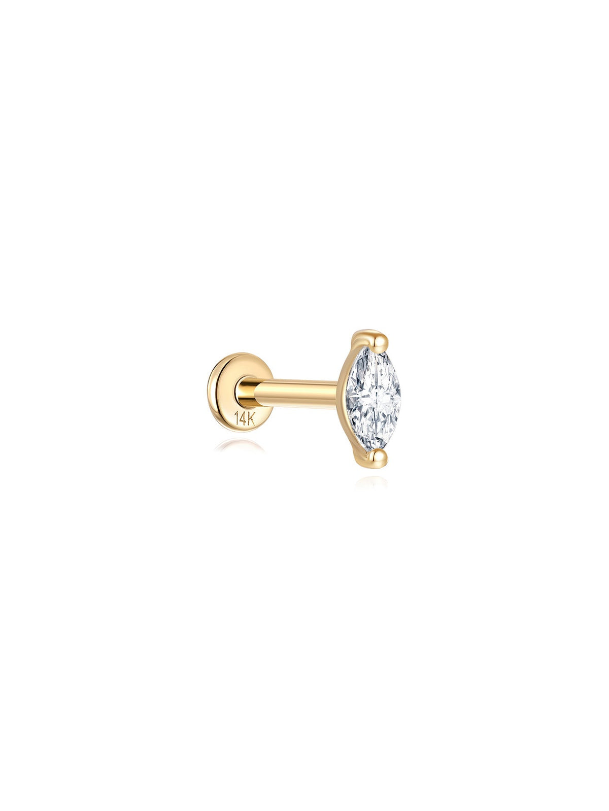 KOSINER 14K Solid Gold Minimalist Marquise Flat Back Stud