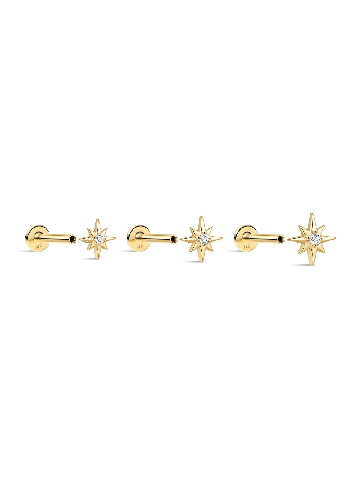 KOSINER 14K Solid Gold Delicate Octagonal Star Flat Back Stud