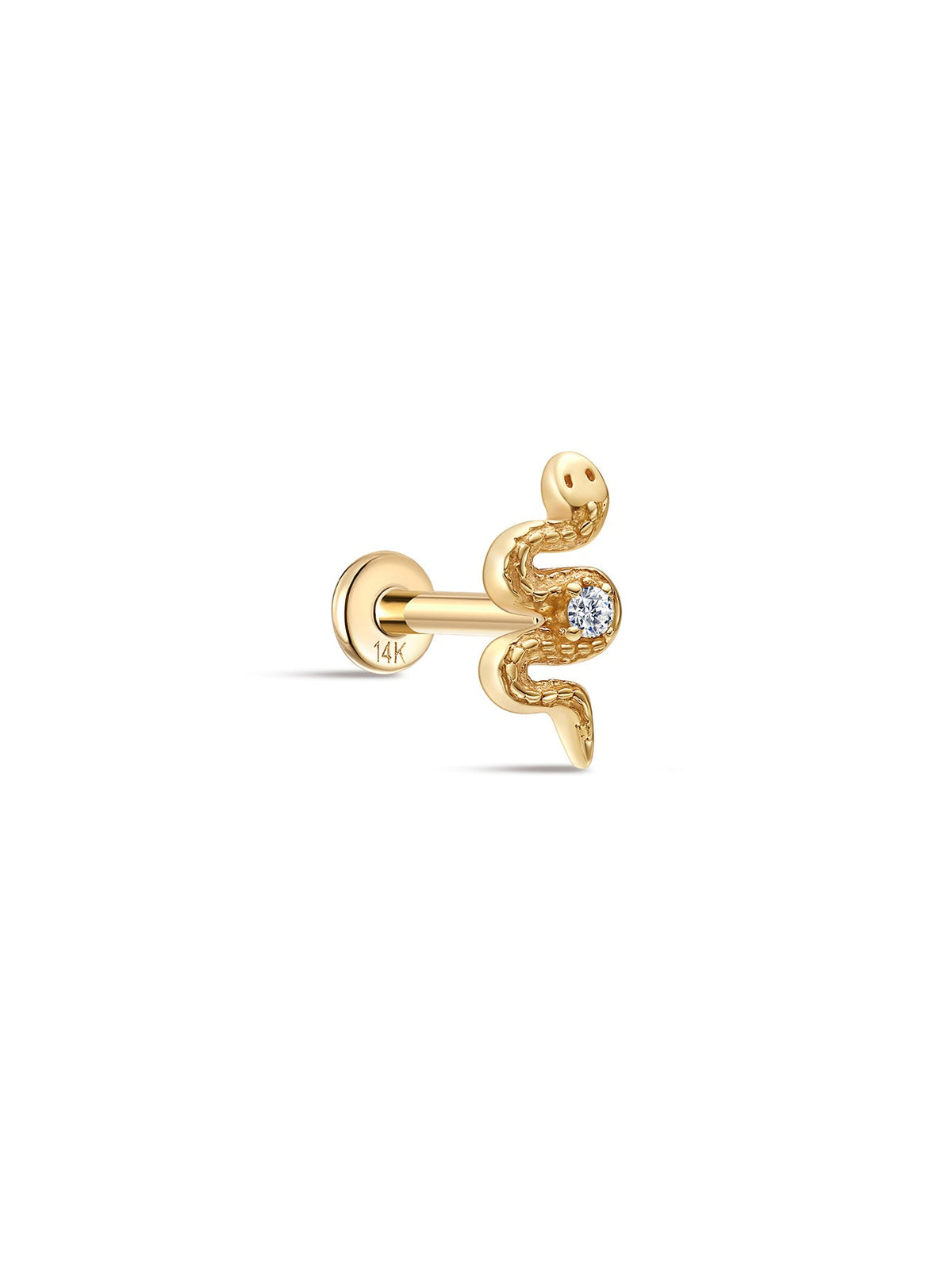 KOSINER 14K Solid Gold Delicate Textured Snake Flat Back Stud