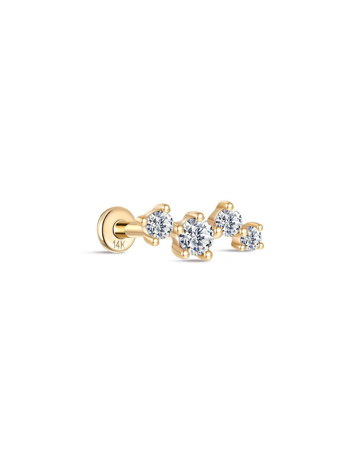 KOSINER 14K Solid Gold Delicate Four-Point Cluster Flat Back Stud