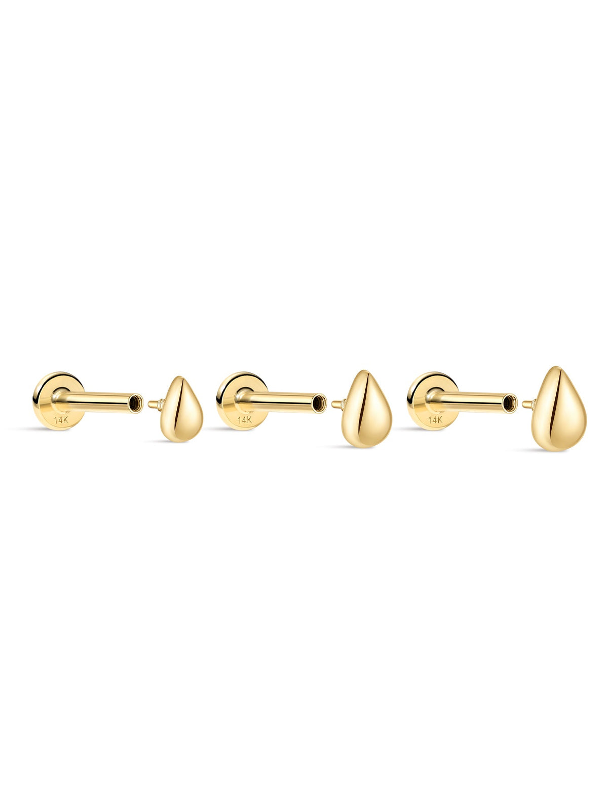 KOSINER 14K Solid Gold Minimalist Teardrop Flat Back Stud