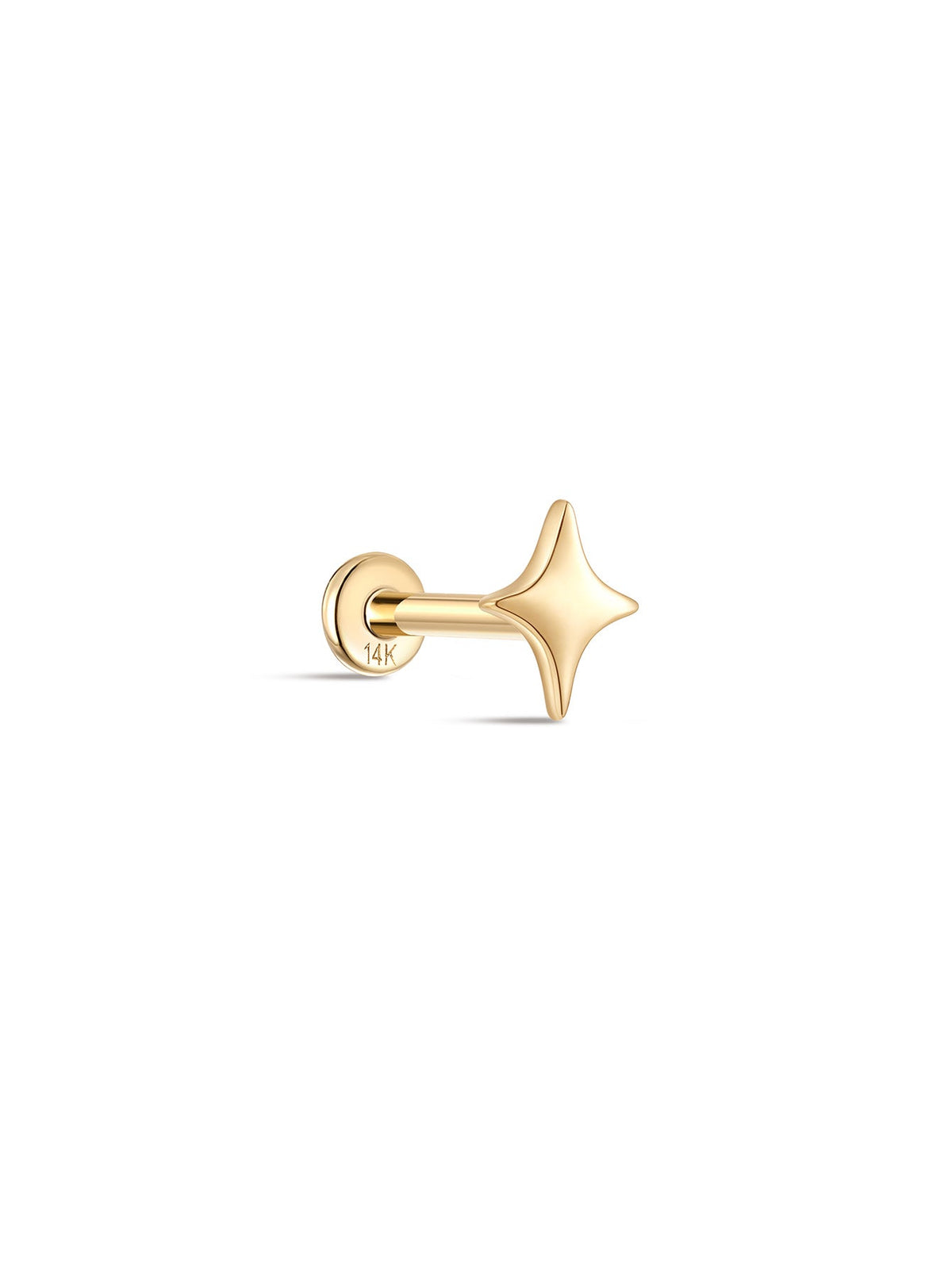 KOSINER 14K Solid Gold Glossy Star Flat Back Stud