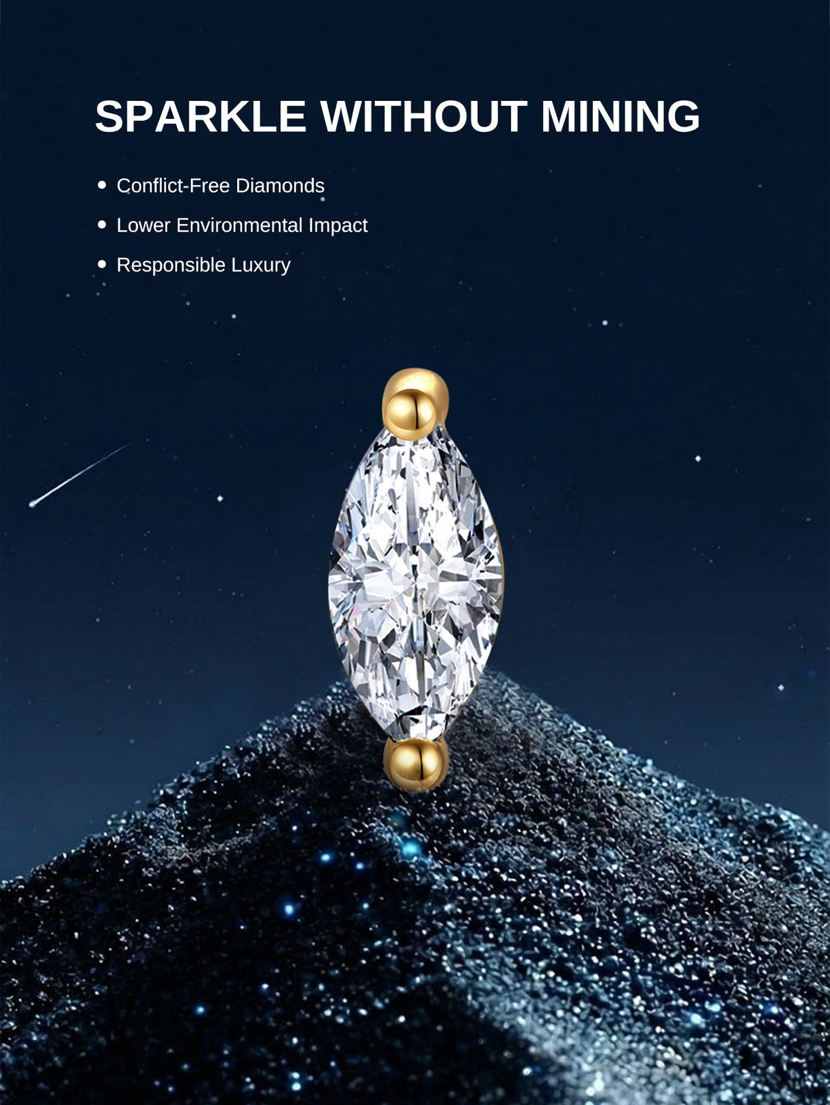 KOSINER 14K Solid Gold Marquise Lab-Grown Diamond Flat Back Stud