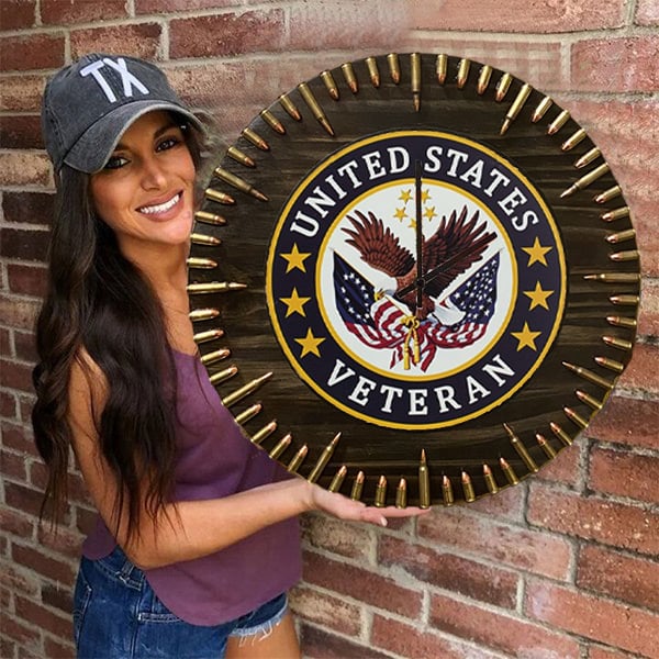 Rustic USA Simulated Military Clock Wall Art