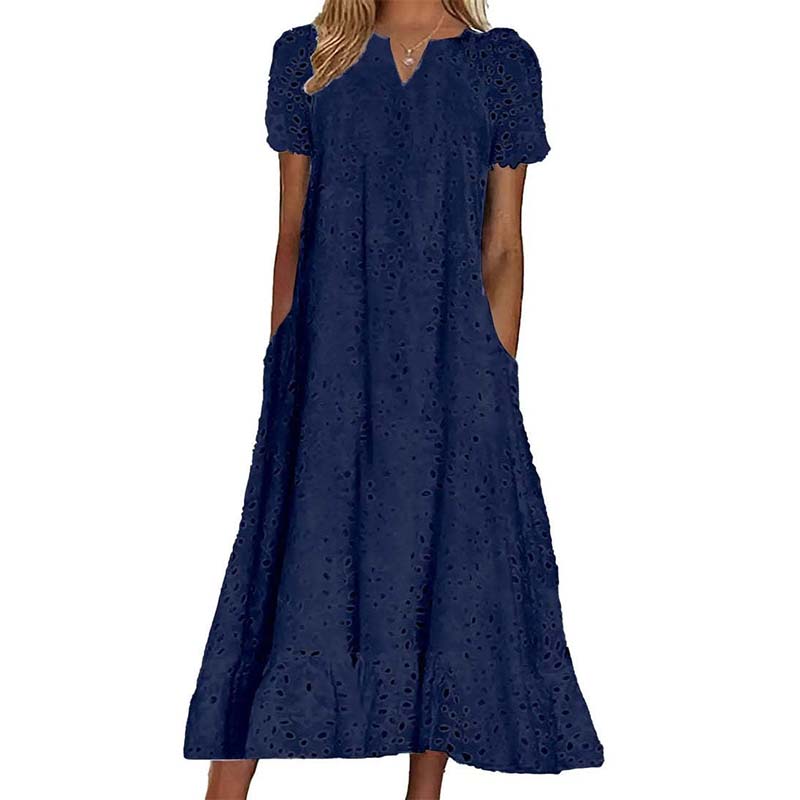 Women's Elegant V-Neck Short Sleeve Dress