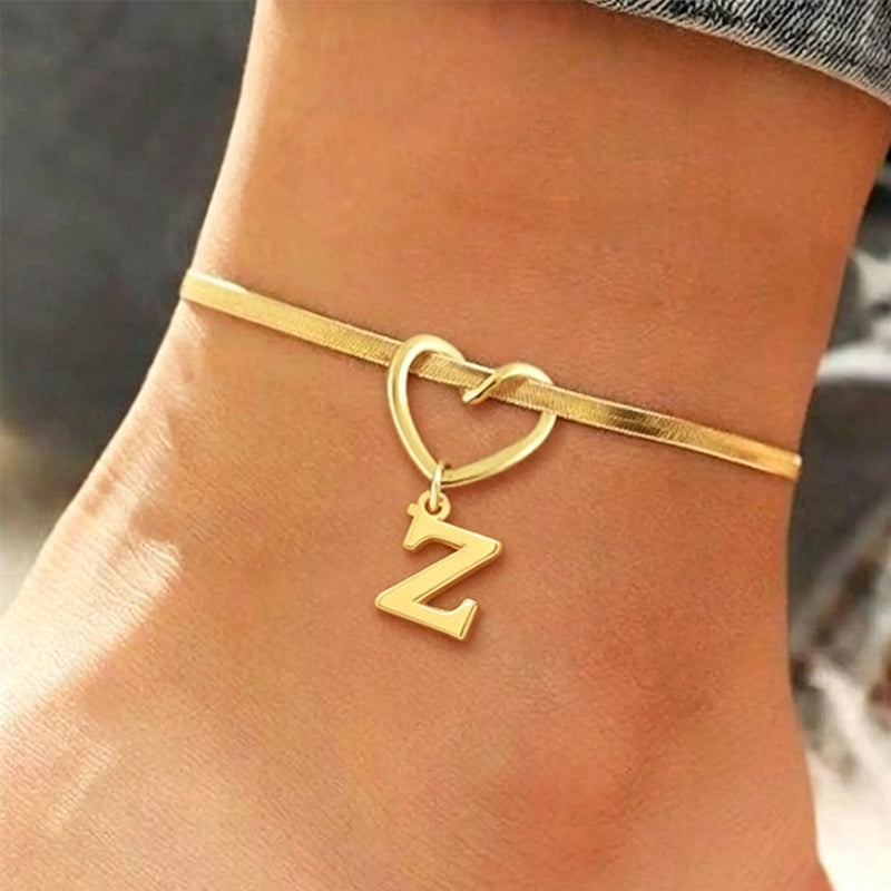 π 2026 Hot Sale π Heart Initial Anklet Snake Chain β Personalized Charm β€οΈ