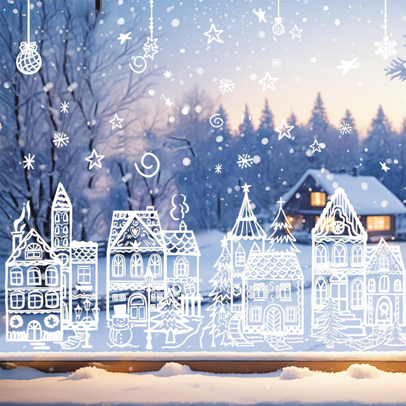 ⏳LAST DAY SALE ONLY£6.99!🎁🎄 Christmas Village Window Sticker Set