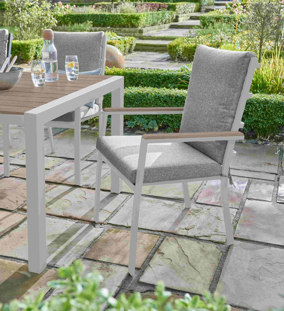 Easton 6 Seater Outdoor Dining Set (Beige) – Teak Effect Table