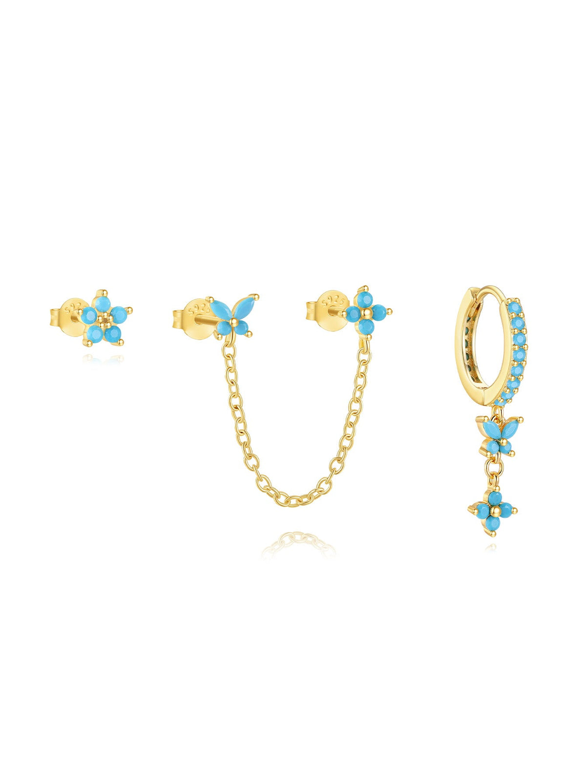 KOSINER 925 Sterling Silver Elegant Flower Turquoise 3-Piece Set