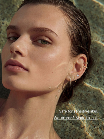 KOSINER 14K Solid Gold Minimalist Opal Flat Back Stud
