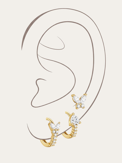 KOSINER 925 Sterling Silver Multi-Style Butterfly Flower Earring Set