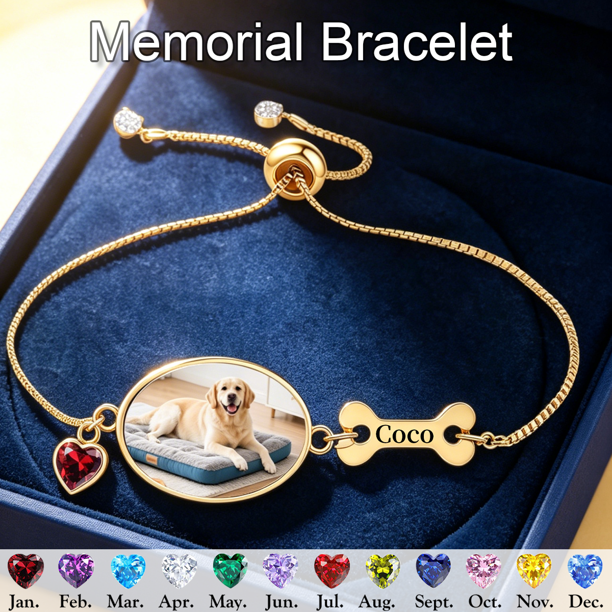 Forever In My Heart, Personalized Pet Photo Birthstone Bracelet