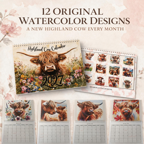 🐮 2027 Highland Cow Calendar – A New Highland Cow Every Month