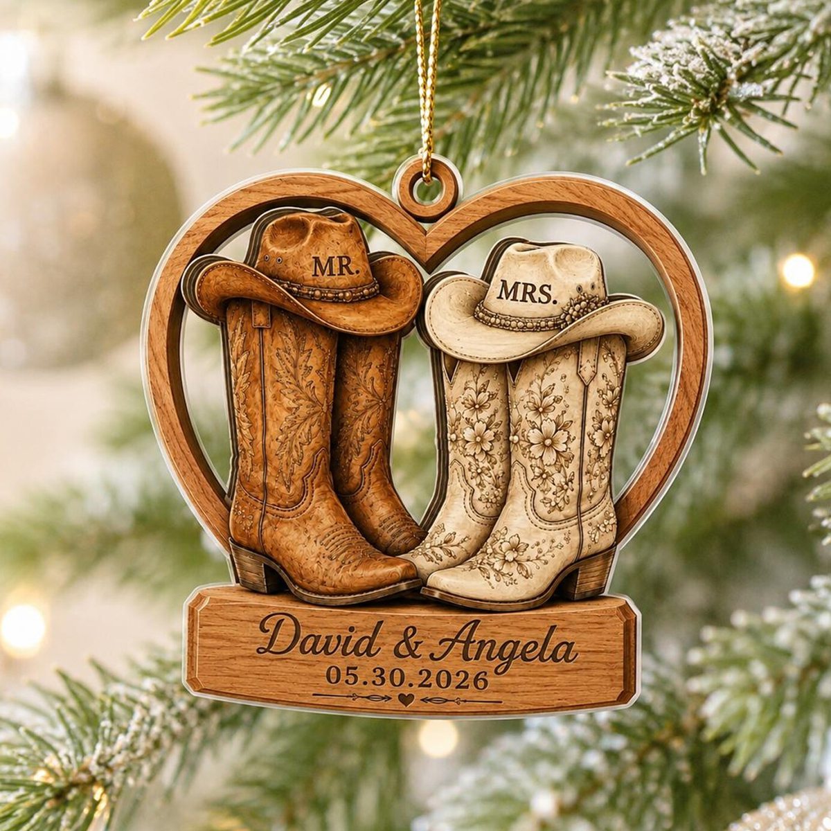 Personalized Couple Cowboy Boots Ornament, Western Wedding Gift For Couples
