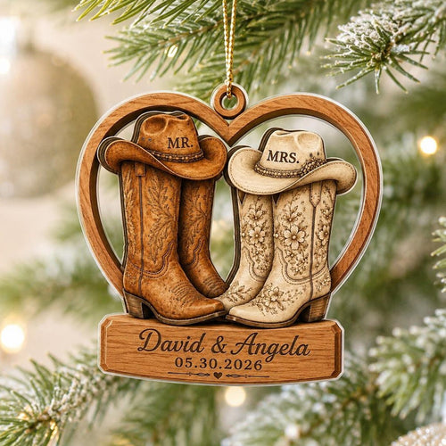 Personalized Couple Cowboy Boots Ornament, Western Wedding Gift For Couples