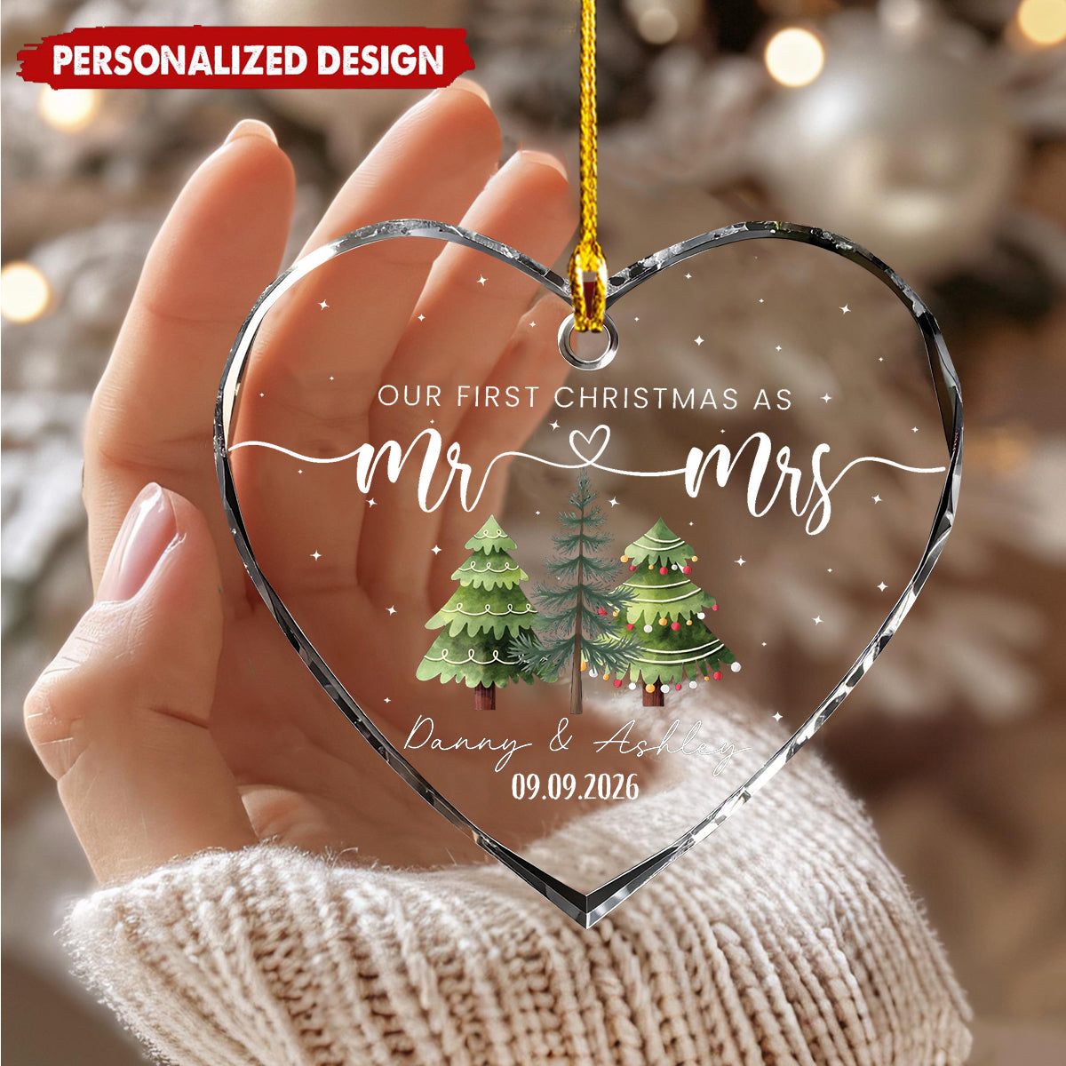 Personalized Our First Christmas As Mr & Mrs Glass Ornament