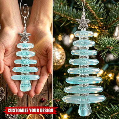 Personalized Sea Glass Christmas Tree Family Ornament