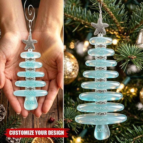 Personalized Sea Glass Christmas Tree Family Ornament