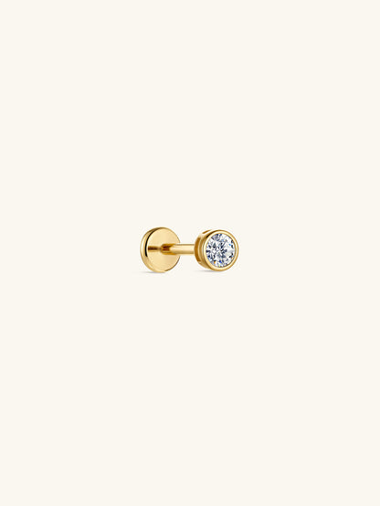 KOSINER 14K Solid Gold Round Bezel Lab-Grown Diamond Flat Back Stud